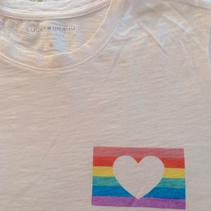White tee with a rainbow & heart for anyone that supports LGBTIQ community.